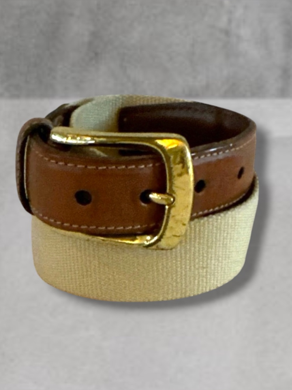 VINTAGE TORINO CANVAS LEATHER BELT SIZE 38 BRASS BUCKLE